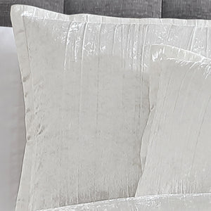 English Elm Turin Crinkle Velvet 7-Piece Comforter Set White Queen with Sham, Decorative Pillows & Bed Skirt — Plush Polyester Texture for Luxe Bedroom Styling B340P342004