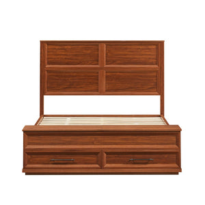 English Elm Queen Storage Bed with Geometric 3d Headboard Four Drawers and Walnut Finish W1820S00045
