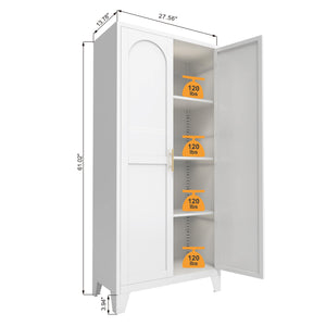 English Elm 61'' Metal Storage Cabinet with 2 Doors and Adjustable Shelves — Spacious Steel Wardrobe for Home & Office White W3387P306328