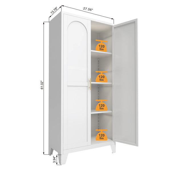English Elm 61'' Metal Storage Cabinet with 2 Doors and Adjustable Shelves — Spacious Steel Wardrobe for Home & Office White W3387P306328
