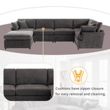 English Elm [ Video Provided] Modern Large U-Shape Sectional Sofa, With Removable Ottomans For Living Room (6-Seater)