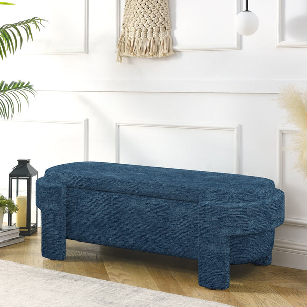 English Elm Linen Upholstered Storage Bench with High-Density Foam Seat, Spacious Hidden Compartment, 51.5" Dark Blue W487P271397