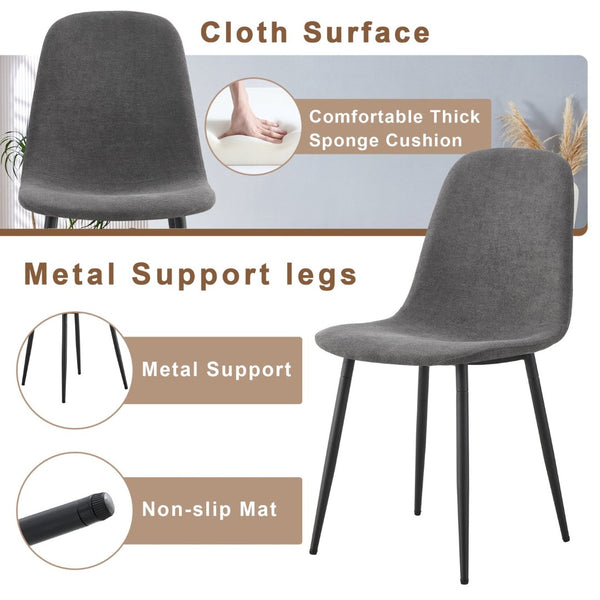 English Elm Table 7-Piece Modern Minimalist Dining Set: 42" Round Walnut Table & 6 Dark Gray Linen Chairs W1151S03754-GIGA