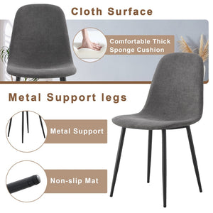 English Elm Table Set - 42" Modern Round Dining Table With 4 Dark Gray Linen Chairs & Sturdy Black Metal Legs W1151S03753-GIGA