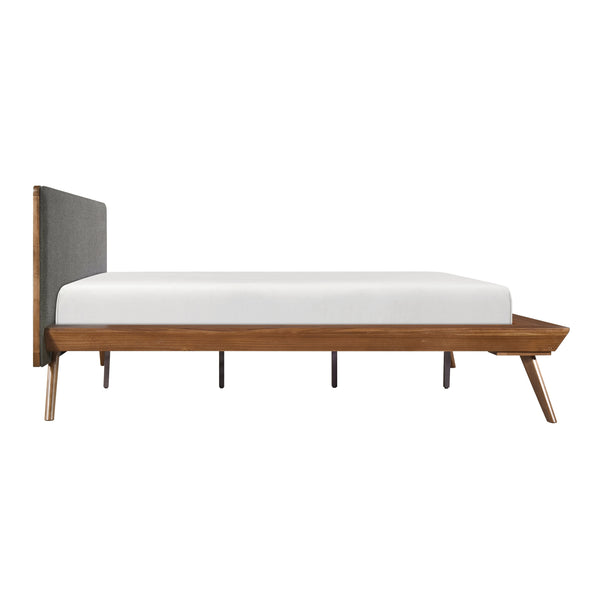 English Elm 1pc Queen Platform Bed Modern Upholstered Headboard in Dark Gray with Chestnut Wood Frame, Durable Design B011S01548
