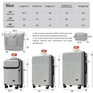 English Elm Luggage 5 Piece Hardside Abs Set with Front Access Carry on and Tsa Spinner Wheels Silver N732P391579D