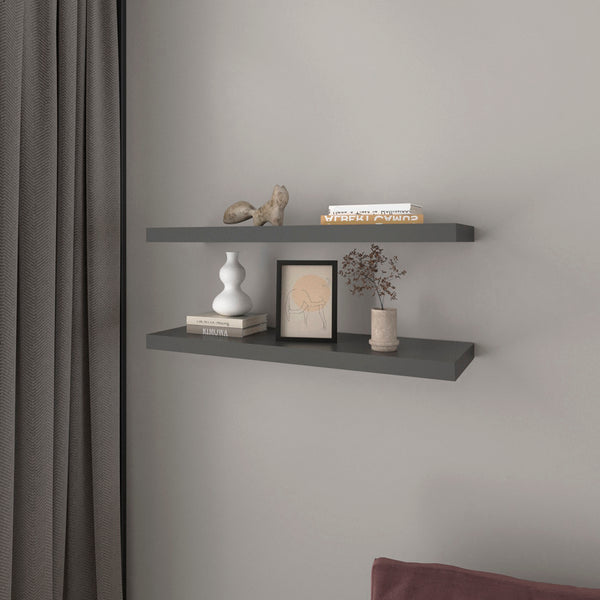 English Elm Floating Shelf Dallas Matte Gray Set of 2 — Sleek Engineered Wood Wall Shelves 32"x10.6" Durable Modern Decor B092P238731