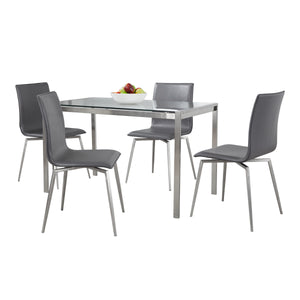 English Elm Fuji-Mason Upholstered Swivel Dining Set with Tempered Glass Top and Brushed Stainless Legs, 5pc Grey B202S01502