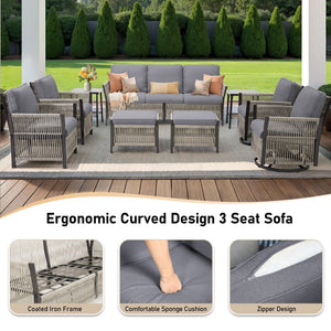 English Elm 73.2" Outdoor Handwoven Rattan 3 Seat Sofa with Olefin Cushions for Porch or Patio T3773P419402