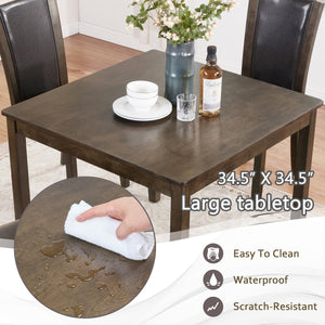 English Elm 5-Piece Modern Dining Set for 4 with Waterproof Wood-Grain Top, X-Back Chairs, Linen Comfort, Stable Frame Dark Walnut W1998S00073