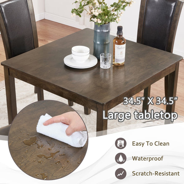 English Elm 5-Piece Modern Dining Set for 4 with Waterproof Wood-Grain Top, X-Back Chairs, Linen Comfort, Stable Frame Dark Walnut W1998S00073