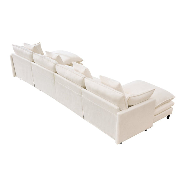 English Elm 140.9-inch U-shaped Modular Sectional Sofa with Ottomans Chenille Cloud Cushions Beige W288S00029