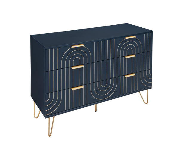 English Elm Modern 6 Drawer Dresser with Gold Metal Handles, Anti-Tip Design, Smooth Slide Drawers for Bedroom Dark Blue W688P170447