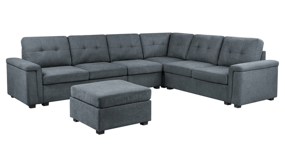 English Elm Isadora Modular 7 Seat Woven Gray Sectional with Tufted Cushions and Ottoman B2749S00056