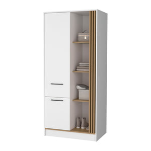 English Elm Pekin Modern Wardrobe Organizer with Double Doors, Shelves, Hanging Rod and Closed Storage Oak B128S00177