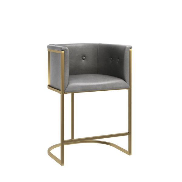English Elm 26" Counter Stool Tufted Faux Leather Seat with Brass Metal Base for Kitchen Islands Gray Pu B2751P436484