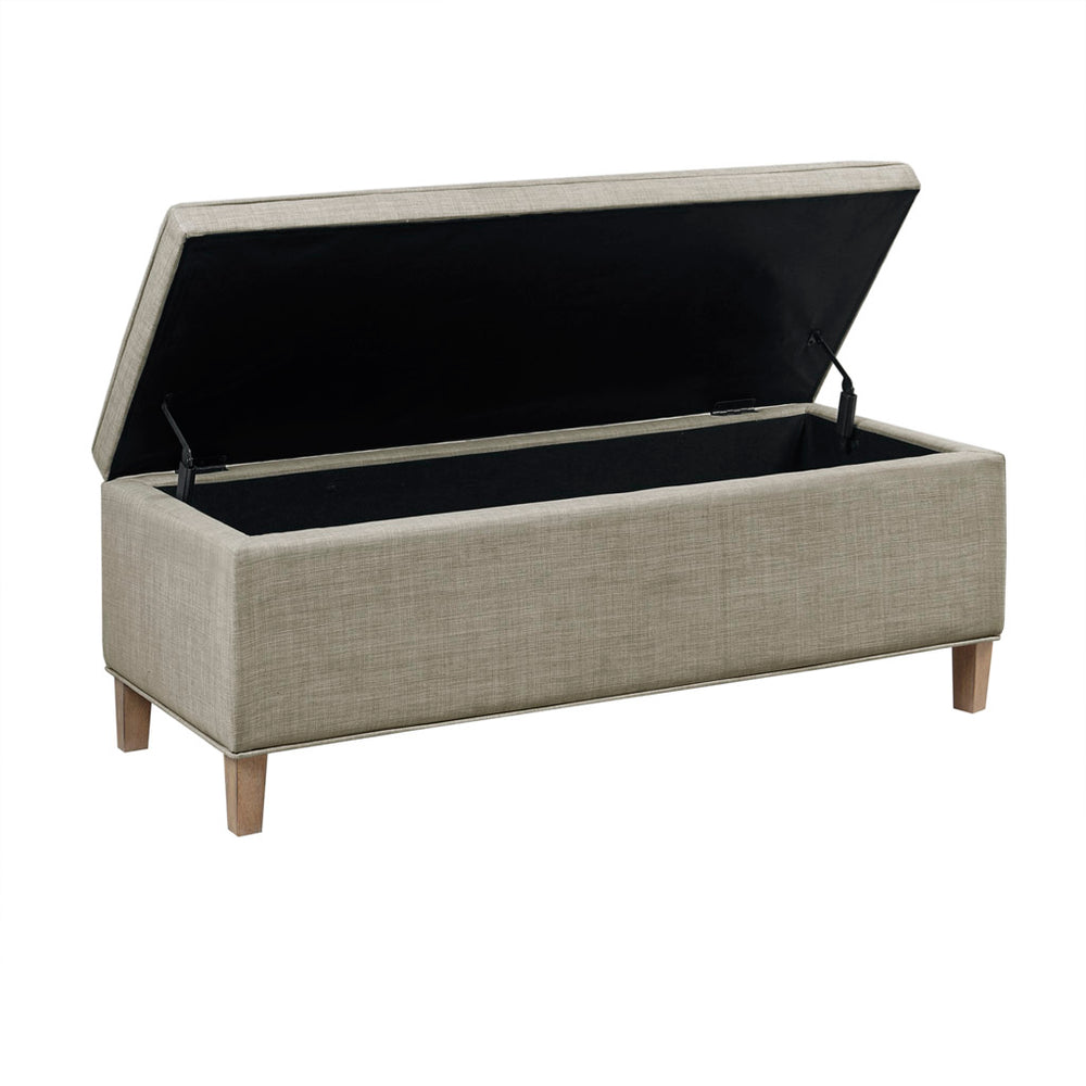 JLA Home Martha Stewart - Rectangular Light Grey Storage Bench with Soft-Close Lift-Top, Solid Wood Legs, Spacious Hidden Compartment MT105-0156