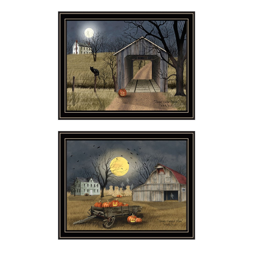 English Elm Trendy Decor 4u Billy Jacobs Halloween Pastoral 2 Piece Black Framed Art Set B067P254086