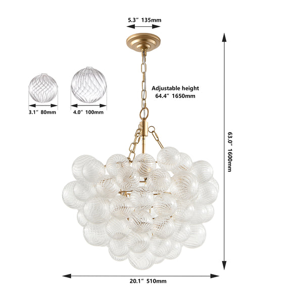 English Elm 20-Inch Gold Pendant Light Chandelier With Elegant Glass Shades – Adjustable, Ideal For Modern Spaces W1340P251915