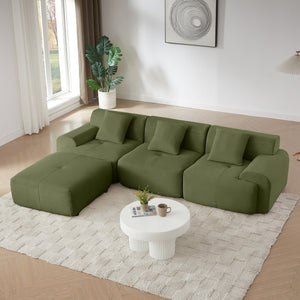 English Elm 113" Modular L-shaped Sectional Sofa Corduroy Upholstered with Movable Ottoman Green W1359S00058