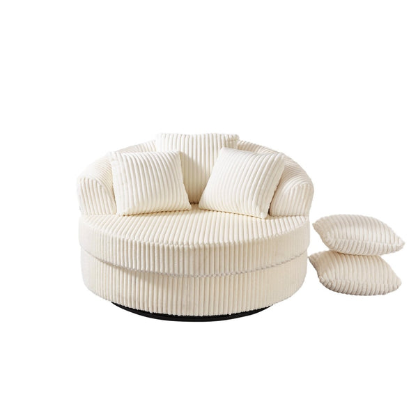 English Elm 360° 360 Swivel Round Lounge Chair Corduroy Upholstered Sculptural Seat with Removable Pillows Beige W3705S00037