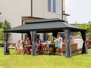 English Elm 14' X 20' Hardtop Gazebo With Steel Roof & Aluminum Frame – Stylish Outdoor Canopy For All Seasons W1859S00165