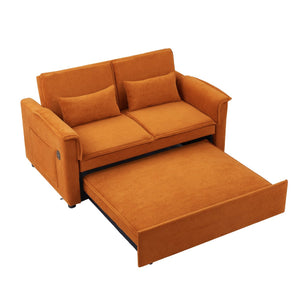 English Elm Modern Fabric Convertible Loveseat Sleeper Sofa Bed with Adjustable 3-Level Backrest, Twin Pull-Out for Small Spaces Orange W1123P283606