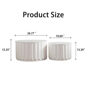 English Elm White Nesting Coffee Table Set with Hidden Storage and Curved Minimalist Design W3081P389057