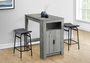 English Elm Dining 48" Counter Height Rectangular Table with Side Storage Cabinet and Open Shelf, Modern Design Grey 51 L x 27 W x 5 H B2710P286997