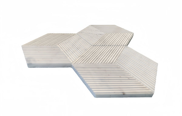 English Elm Hexagon Snow Mountain White Marble Tiles - Textured, 3D Fluted Design For Elegant Bathroom Walls W1696P262342