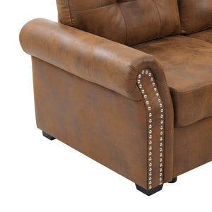 English Elm Linen Blend U-shape Sectional Sleeper with Tufted Back and Hidden Storage Chaise B2748S00011
