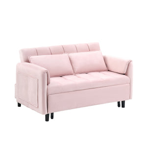 English Elm 52 Pink Modern Velvet Sofa Bed 3-in-1 Convertible Loveseat with Pillows, Pockets, Metal Legs, Compact Design W1658P266338