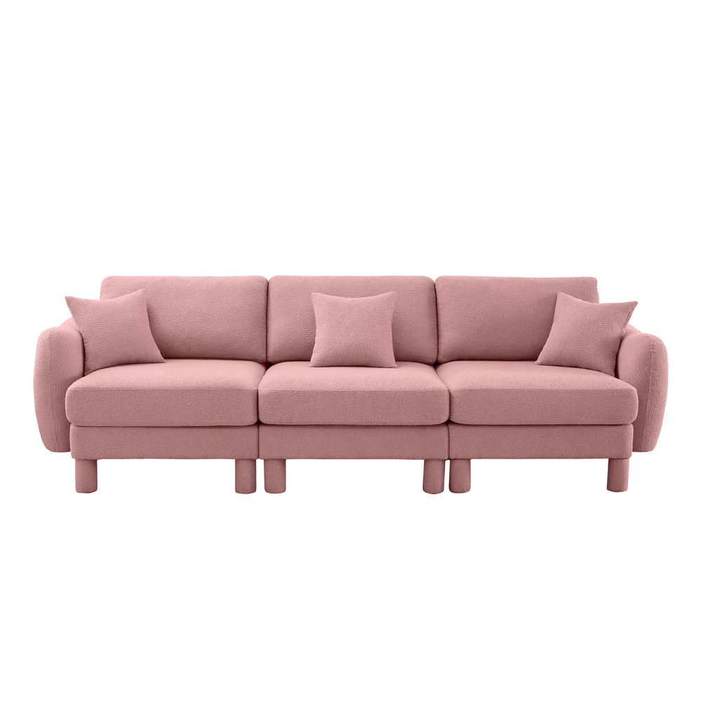 English Elm Boucle 3-Seater Sofa Couch - Elegant Shell-Shaped Armrests, Plush Comfort, Chic Pink Design For Living Spaces W3041S00292