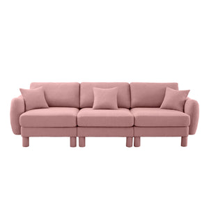 English Elm Boucle 3-Seater Sofa Couch - Elegant Shell-Shaped Armrests, Plush Comfort, Chic Pink Design For Living Spaces W3041S00292