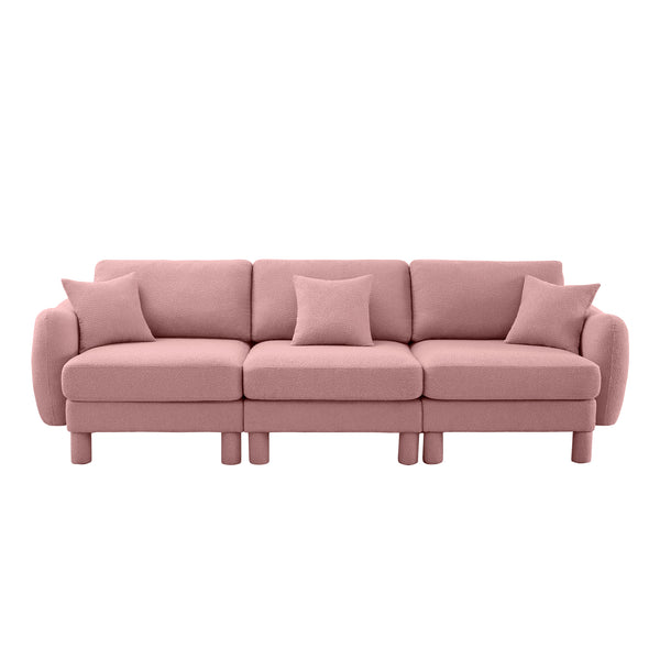 English Elm Boucle 3-Seater Sofa Couch - Elegant Shell-Shaped Armrests, Plush Comfort, Chic Pink Design For Living Spaces W3041S00292