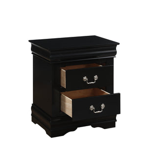 English Elm Louis Louis Philippe nightstand with two smooth-glide drawers, brushed nickel handles, durable dovetail build enhancing bedroom organization Black 27 L x 18 W x 23 H B2726P252726