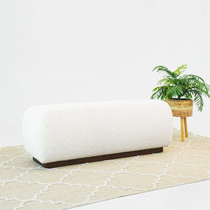 English Elm Ashcroft Furniture - Kelvin Ivory Boucle Bench with Teak Frame — Japanese Minimalist Mid-Century Seat, Storage, Versatile Decor Appeal B183P281176