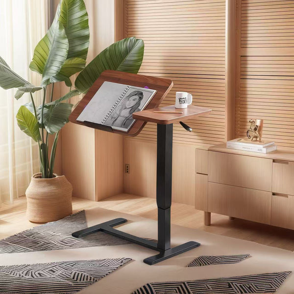 English Elm (UPGRADED) Overbed Bedside Desk Mobile Rolling Laptop Stand Tilting Table Height Adjustable Tray for Bed Sofa Comfort and Stability Walnut W2641P368242