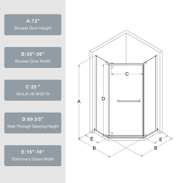 English Elm Goodyo Neo-angle Corner Shower Enclosure Tempered Glass Gold Stainless Frame D163147164