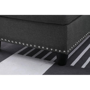English Elm Black Faux Leather L Shaped Sectional with Cup Holders Nailhead Trim Storage Dark Gray B2730S00032