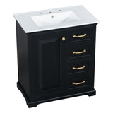 English Elm 30" Bathroom Vanity With Sink, One Package, Black Bathroom Cabinet With Drawers, Solid Frame and Mdf Board