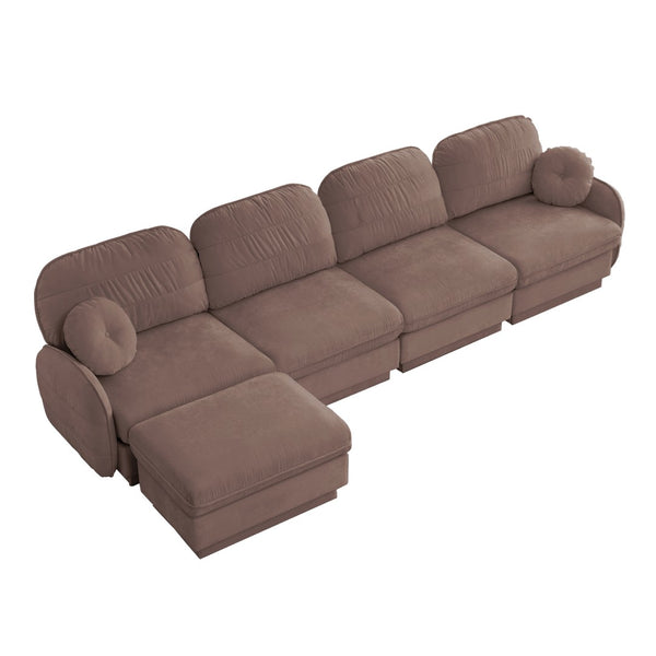 English Elm 137" Oversized Chenille Sectional Sofa with Movable Ottoman and Quilted Cushions Rose Dust W714S01781
