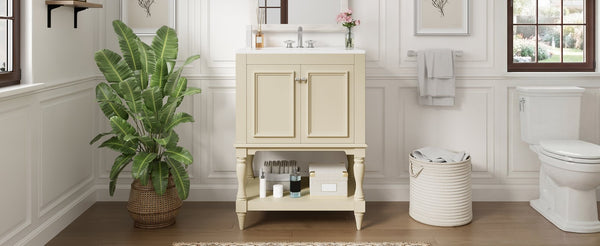 English Elm 24'' French Style Bathroom Vanity with Ceramic Sink Soft Close Cabinet and Drawer Beige N710P411341Y