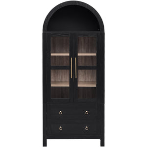 English Elm K&K 71" Arched Kitchen Pantry Cabinet with Glass Doors, Adjustable Shelves, Soft-Close Drawers Black N707P288972B
