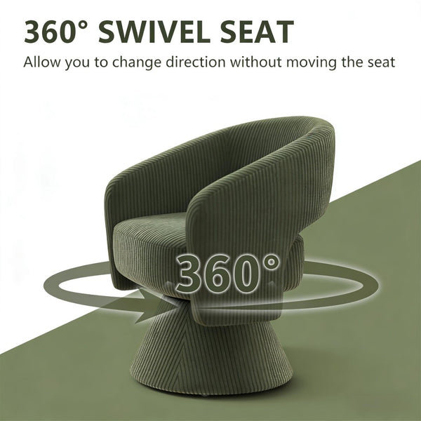 English Elm Barrel Swivel Accent Chair Corduroy Upholstered Rounded Seat for Living Room T3971P454555