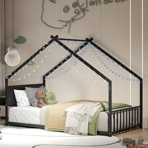 English Elm Twin House Bed Frame with Led Lights Iron Slats Low Profile Kids Bedroom W1820P234194