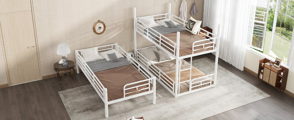 English Elm Twin Triple Metal Bunk Bed Matte Powder Coated Frame with Full Safety Guardrails Light White W1580S00579