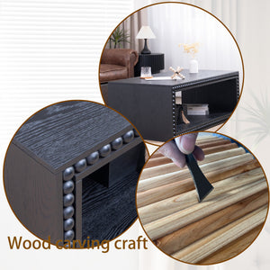 English Elm Black Beaded Edge Coffee Table | 47.6" Rectangular Matte Black Center Table with Open Shelf, Farmhouse Charm and Durable Crafted Trim W2729P309448