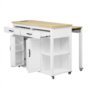 English Elm K&k Farmhouse Kitchen Island Extendable Table Rubber Wood Veneer Built-in Charging Storage White N707S215327W
