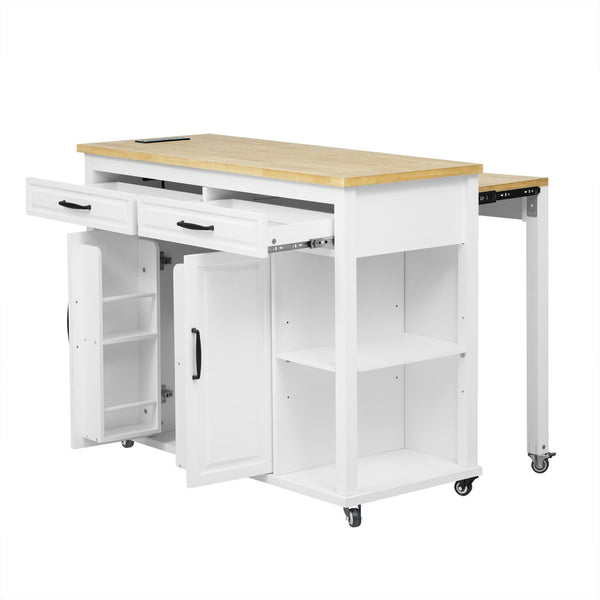 English Elm K&k Farmhouse Kitchen Island Extendable Table Rubber Wood Veneer Built-in Charging Storage White N707S215327W